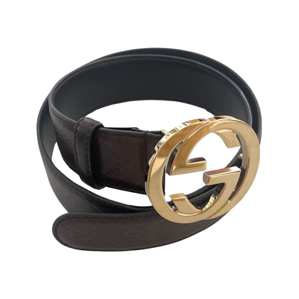 Gucci GG logo Gold buckle brown belt size 32
